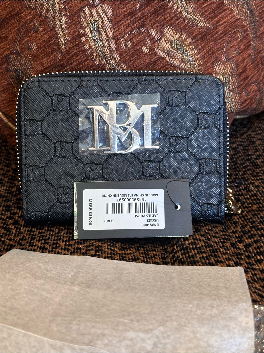 NWT Badgley Mischka Black Vegan Leather Compact Zip Around & Snap Wallet